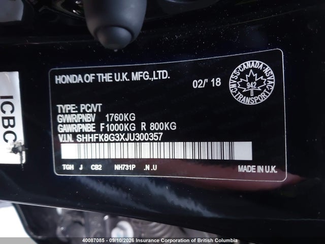 Продажа на аукционе авто 2018 Honda Civic Type-r, vin: SHHFK8G3XJU300357, номер лота: 40087085