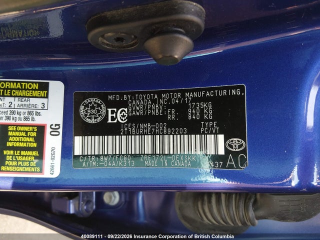 Toyota COROLLA SE 2017 2T1BURHE7HC892203 Image 9
