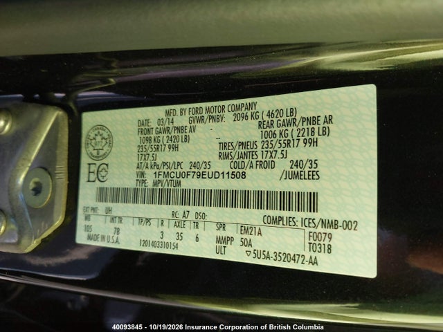 Продаж на аукціоні авто 2014 Ford Escape S, vin: 1FMCU0F79EUD11508, номер лоту: 40093845