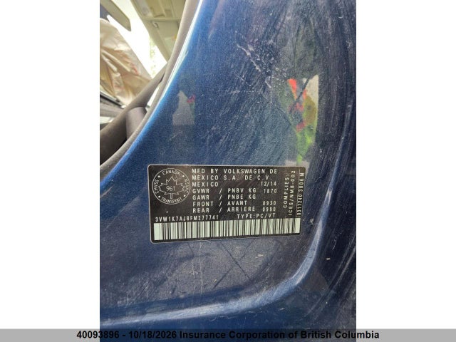 40093896 :رقم المزاد ، 3VW1K7AJ8FM277741 vin ، 2015 Volkswagen Jetta مزاد بيع