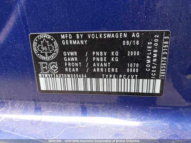 WVWVF7AU3HW099484 Volkswagen Golf R