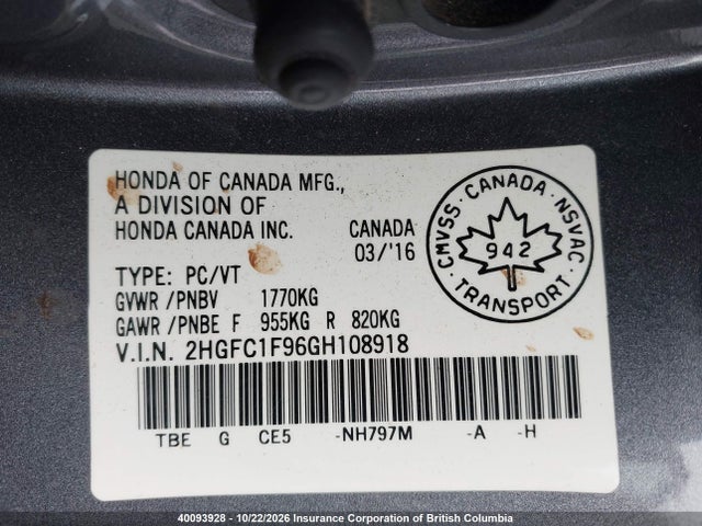 Honda Civic 2016 2HGFC1F96GH108918 Image 9