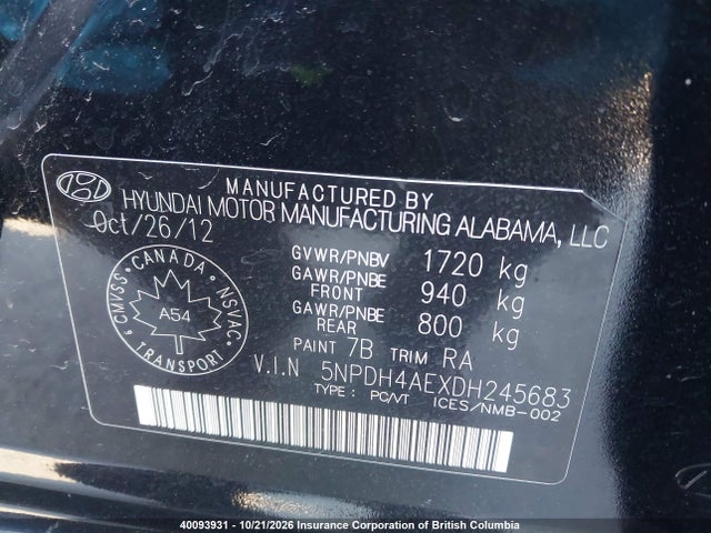 Продажа на аукционе авто 2013 Hyundai Elantra Gl, vin: 5NPDH4AEXDH245683, номер лота: 40093931