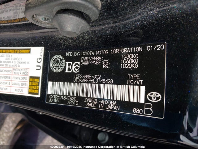 JTDKARFP6L3148428 Toyota Prius