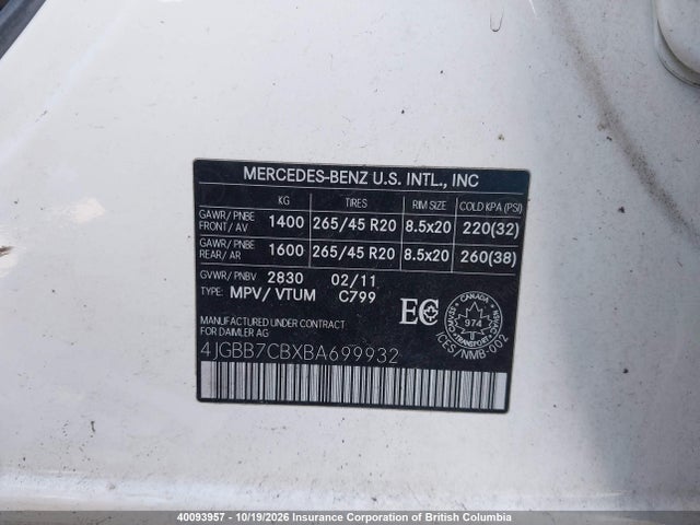 Продажа на аукционе авто 2011 Mercedes-benz Ml 550 4matic, vin: 4JGBB7CBXBA699932, номер лота: 40093957