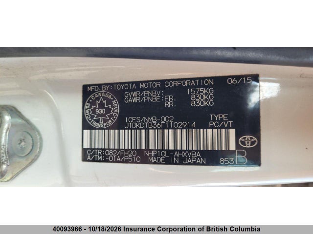 JTDKDTB36F1102914 Toyota Prius
