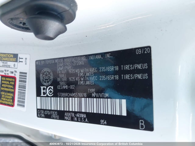 Toyota Highlander Hybrid Le 2021 5TDBBRCH4MS516616 Image 9
