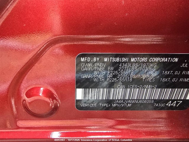 JA4AJVAWXNU606059 Mitsubishi RVR