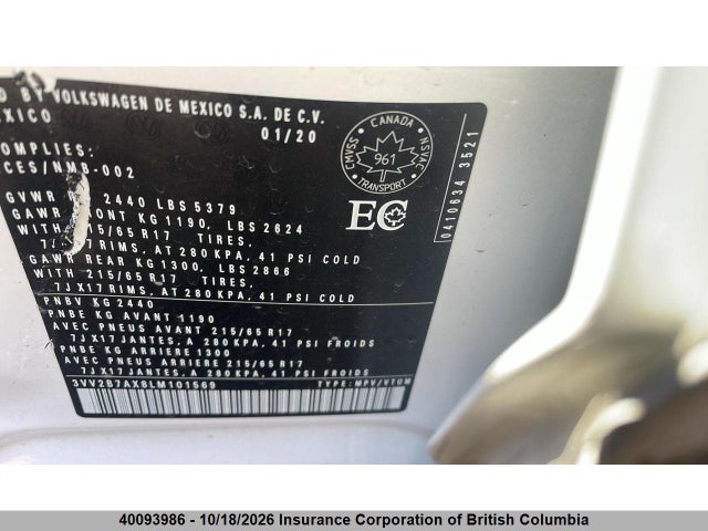 3VV2B7AX8LM101569 Volkswagen Tiguan Se/sel