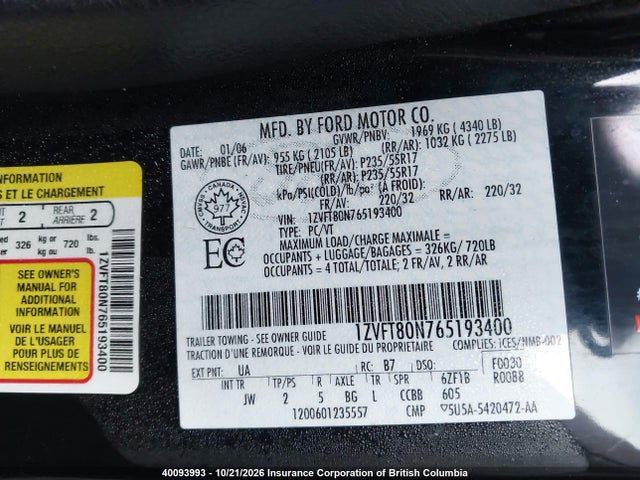 Aukcja sprzedaży 2006 Ford Mustang, vin: 1ZVFT80N765193400, numer aukcji: 40093993