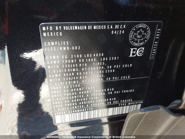 Продаж на аукціоні авто 2024 Volkswagen Taos, vin: 3VV4X7B28RM082172, номер лоту: 40094063