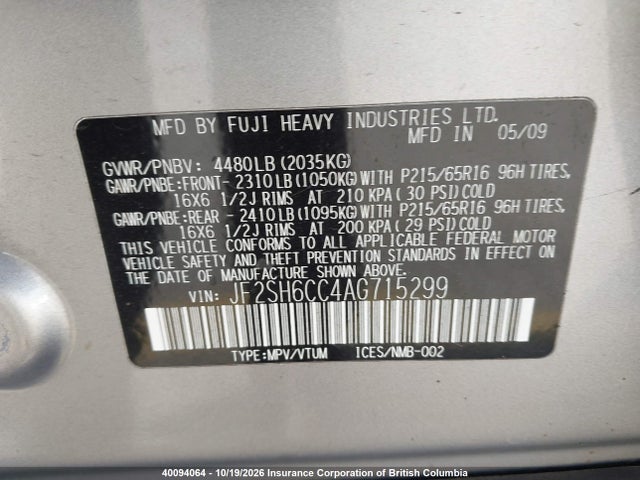 Продажа на аукционе авто 2010 Subaru Forester 2.5x Premium, vin: JF2SH6CC4AG715299, номер лота: 40094064