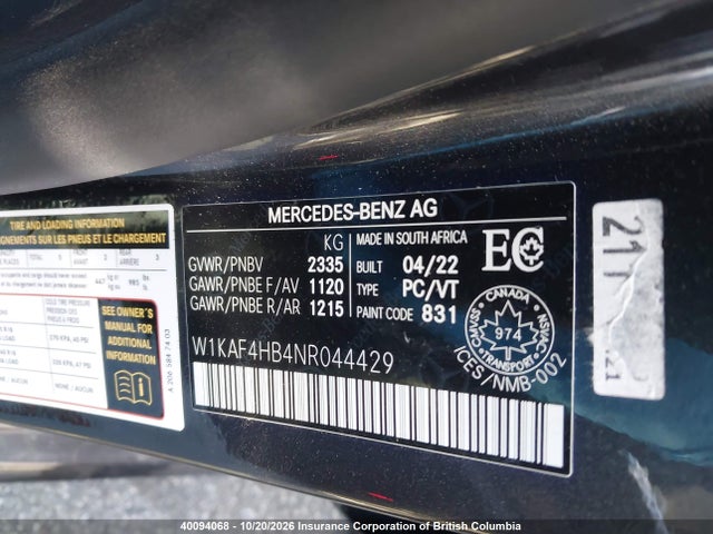 W1KAF4HB4NR044429 Mercedes-Benz C 300 4matic