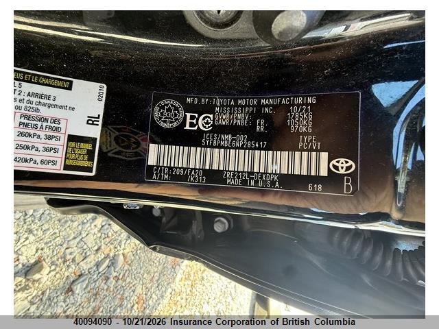 5YFBPMBE6NP285417 Toyota Corolla Le/xle