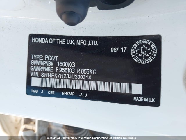 SHHFK7H23JU300314 Honda Civic