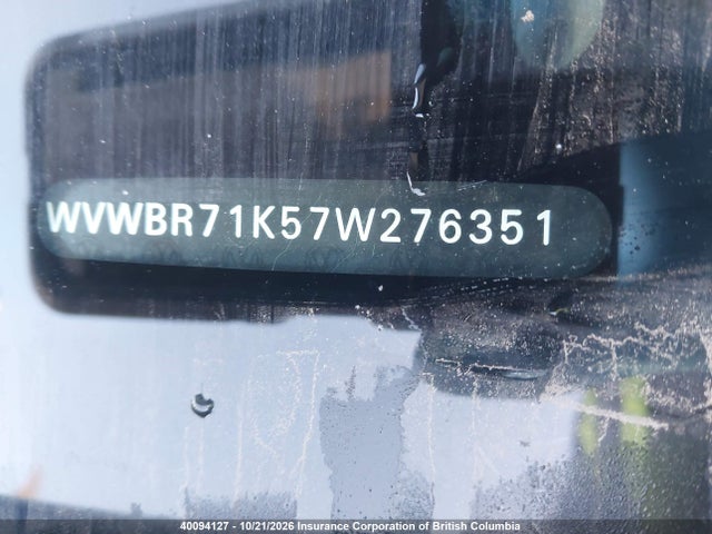 40094127 :رقم المزاد ، WVWBR71K57W276351 vin ، 2007 Volkswagen Rabbit مزاد بيع