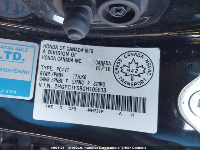 Honda Civic 2016 2HGFC1F98GH105633 Image 9