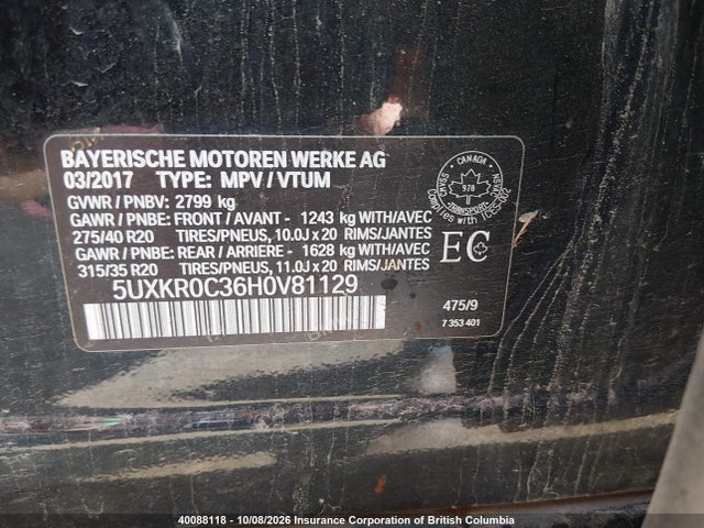 BMW X5 Xdrive35i 2017 5UXKR0C36H0V81129 Image 9