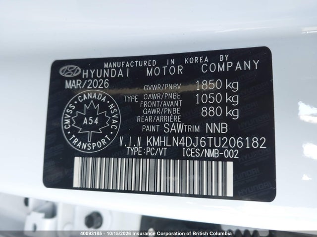 Продаж на аукціоні авто 2026 Hyundai Elantra Limited, vin: KMHLN4DJ6TU206182, номер лоту: 40093185