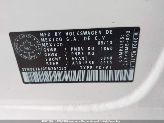 Продаж на аукціоні авто 2013 Volkswagen Jetta Se, vin: 3VWDK7AJ0DM304232, номер лоту: 40091270