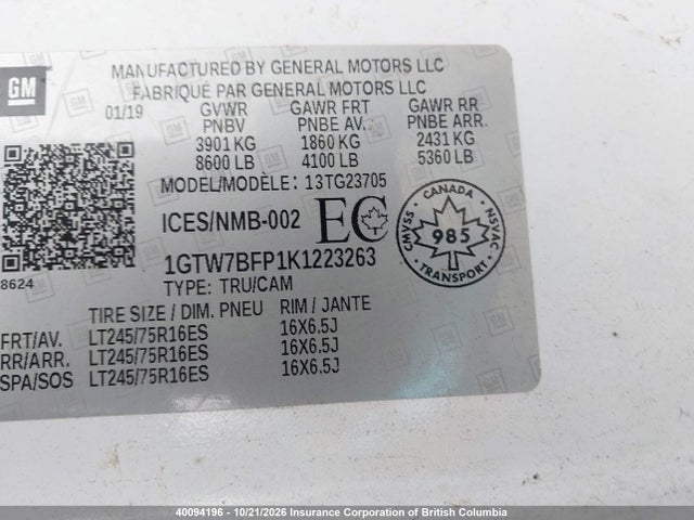 GMC Savana 2500 Work Van 2019 1GTW7BFP1K1223263 Image 9