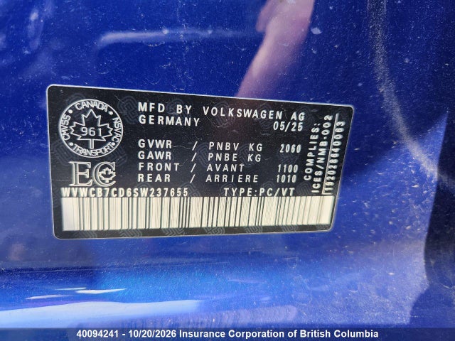 Продаж на аукціоні авто 2025 Volkswagen Golf, vin: WVWCB7CD6SW237655, номер лоту: 40094241