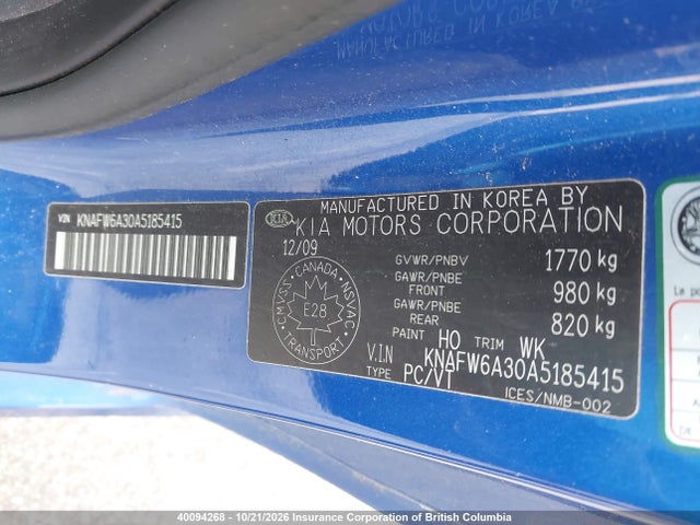 Продаж на аукціоні авто 2010 Kia Forte, vin: KNAFW6A30A5185415, номер лоту: 40094268