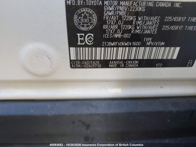 2T3BWRFV0KW041600 Toyota RAV4 LE