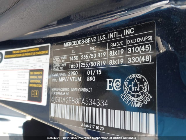 4JGDA2EB8FA534334 Mercedes-Benz Ml 350 Bluetec 4matic