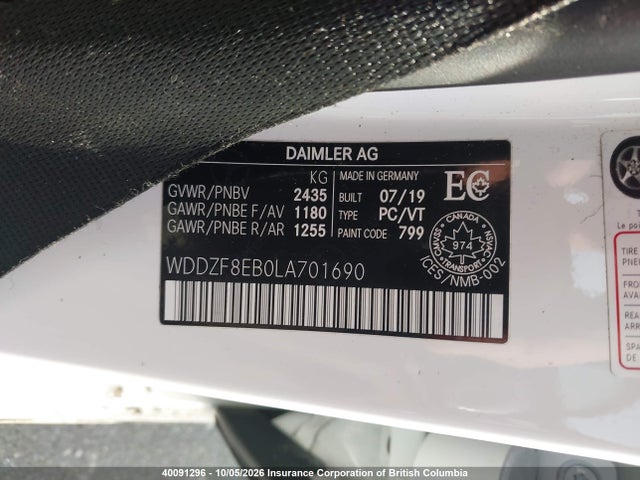 40091296 :رقم المزاد ، WDDZF8EB0LA701690 vin ، 2020 Mercedes-benz E 350 4matic مزاد بيع