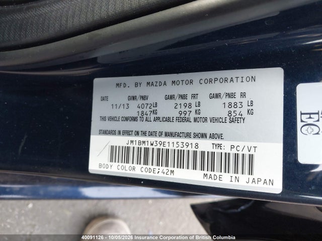 40091126 :رقم المزاد ، JM1BM1W39E1153918 vin ، 2014 Mazda 3 Grand Touring مزاد بيع