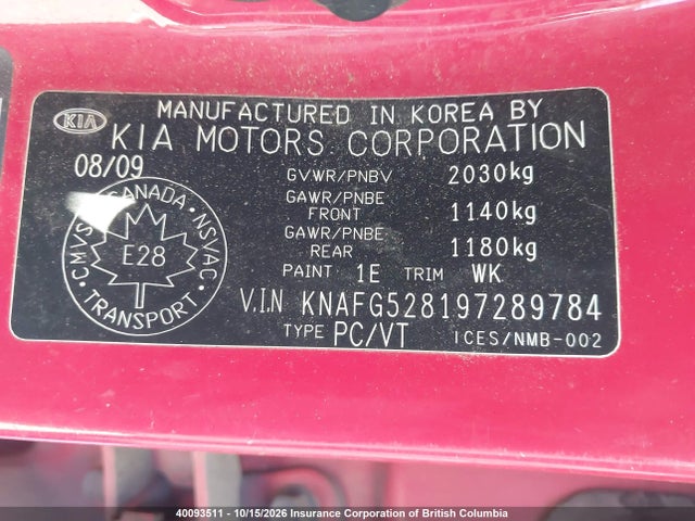 Продаж на аукціоні авто 2009 Kia Rondo Lx/ex, vin: KNAFG528197289784, номер лоту: 40093511