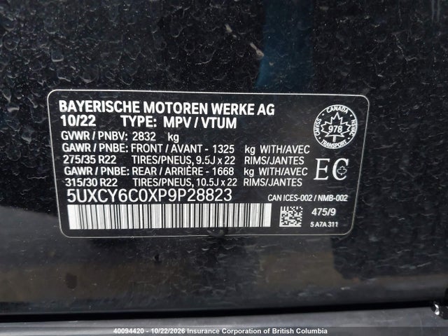 Продаж на аукціоні авто 2023 Bmw X6, vin: 5UXCY6C0XP9P28823, номер лоту: 40094420