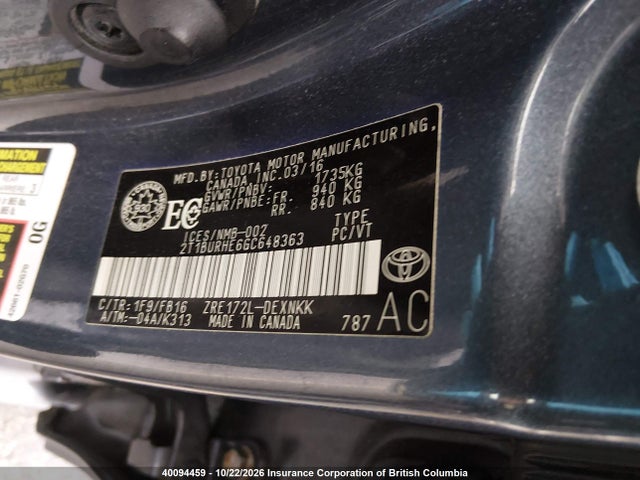 2T1BURHE6GC648363 Toyota COROLLA LE