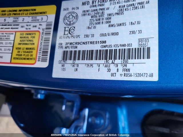 Продаж на аукціоні авто 2026 Ford Bronco Sport Outer Banks, vin: 3FMCR9CN5TRE51598, номер лоту: 40094496