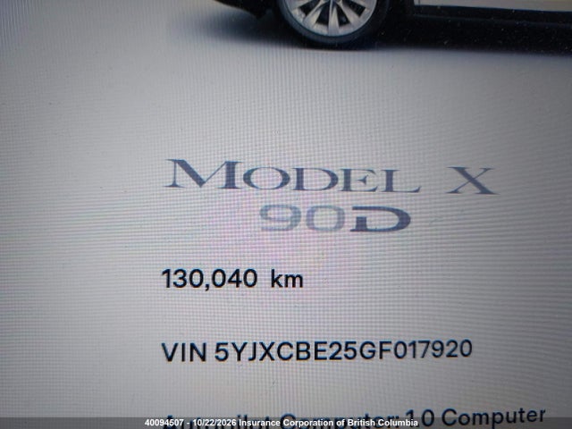 40094507 :رقم المزاد ، 5YJXCBE25GF017920 vin ، 2016 Tesla Model X Awd/standard Range مزاد بيع