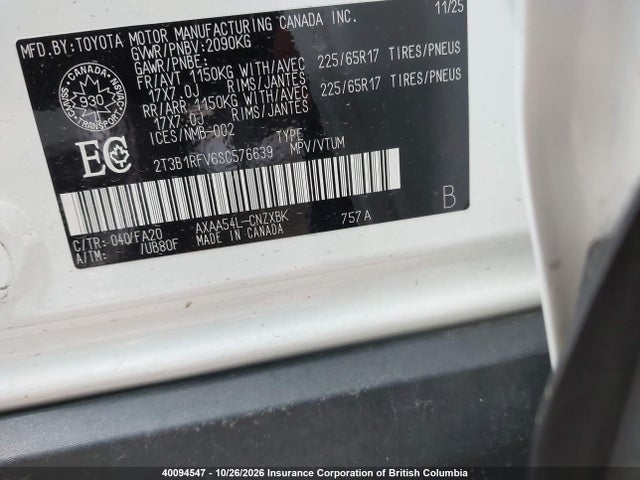 2T3B1RFV6SC576639 Toyota RAV4