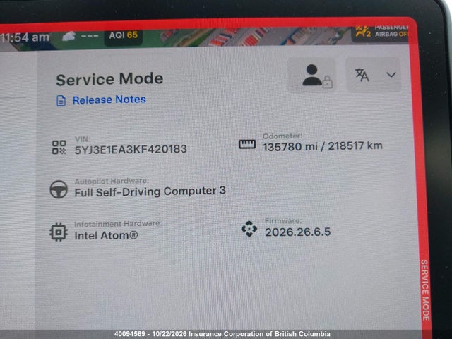 40094569 :رقم المزاد ، 5YJ3E1EA3KF420183 vin ، 2019 Tesla Model 3 مزاد بيع