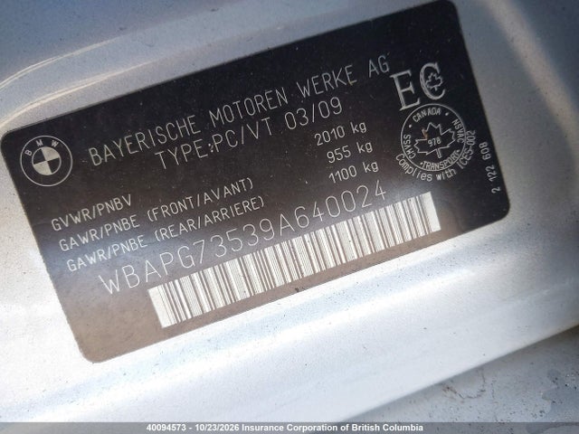 Продажа на аукционе авто 2009 Bmw 323i, vin: WBAPG73539A640024, номер лота: 40094573
