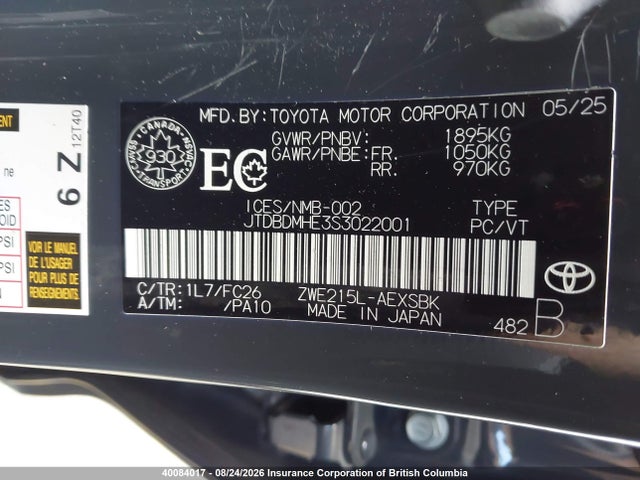 Продаж на аукціоні авто 2025 Toyota Corolla Le/se, vin: JTDBDMHE3S3022001, номер лоту: 40084017