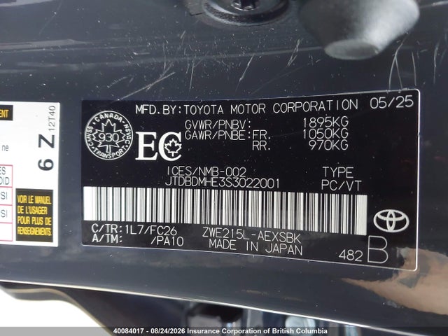 Продаж на аукціоні авто 2025 Toyota Corolla Le/se, vin: JTDBDMHE3S3022001, номер лоту: 40084017