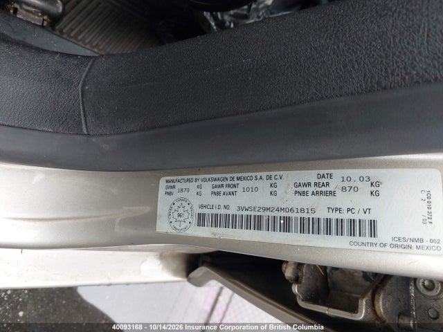 Продаж на аукціоні авто 2004 Volkswagen Jetta Gls, vin: 3VWSE29M24M061815, номер лоту: 40093168