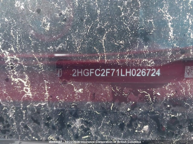 Auction sale of the 2020 Honda Civic, vin: 2HGFC2F71LH026724, lot number: 40094607