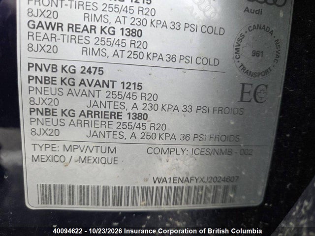Продаж на аукціоні авто 2018 Audi Q5, vin: WA1ENAFYXJ2024607, номер лоту: 40094622