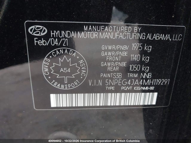 Aukcja sprzedaży 2021 Hyundai Sonata Se, vin: 5NPEG4JA4MH119291, numer aukcji: 40094652