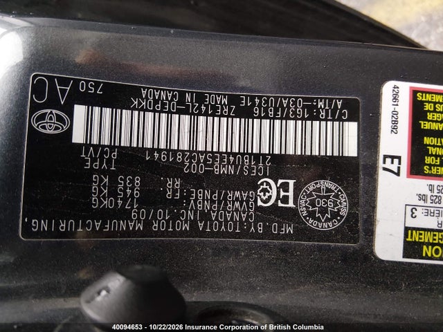 40094653 :رقم المزاد ، 2T1BU4EE5AC281941 vin ، 2010 Toyota Corolla S/le/xle مزاد بيع