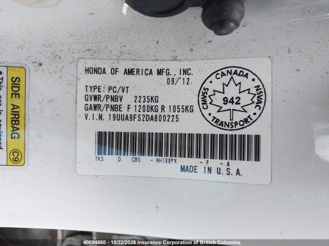Aukcja sprzedaży 2013 Acura Tl, vin: 19UUA9F52DA800225, numer aukcji: 40094660