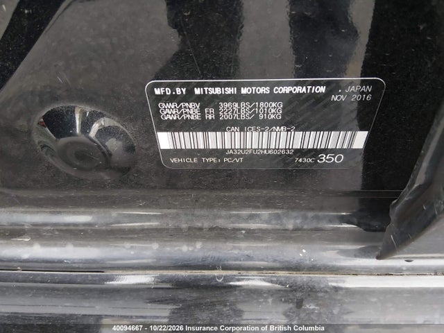 Продаж на аукціоні авто 2017 Mitsubishi Lancer Es, vin: JA32U2FU2HU602632, номер лоту: 40094667