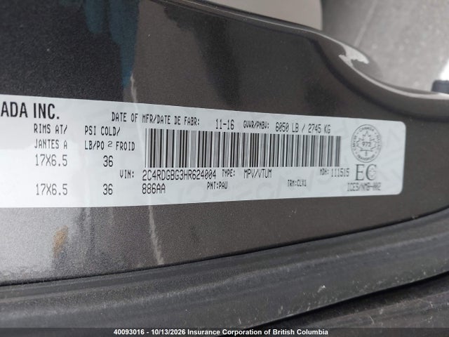 Aukcja sprzedaży 2017 Dodge Grand Caravan Se, vin: 2C4RDGBG3HR624004, numer aukcji: 40093016