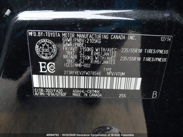 Toyota RAV4 2015 2T3RFREV2FW278546 Image 9